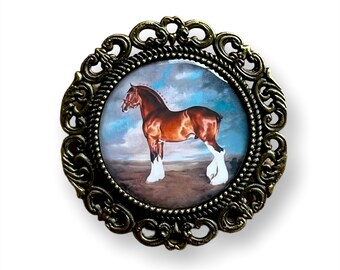 Clydesdale Horse Brooch – Bay Draft, Equestrian Pin, Horse Lover Gift