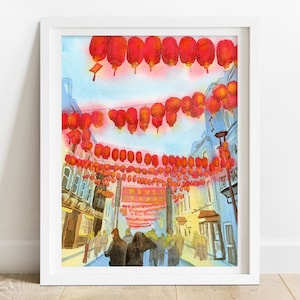 San Francisco Art Print - Chinatown print, California home decor, California gifts, San Francisco print, asian art watercolor painting
