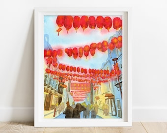Impression d'art du quartier chinois de San Francisco : aquarelle d'archives