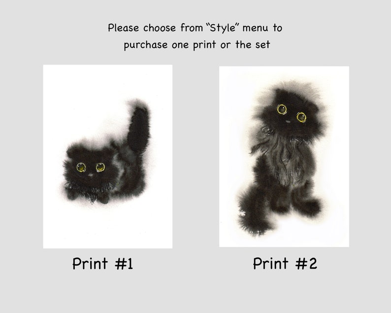 black cat art print set of 2, with option to buy individual print