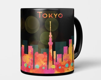 Mug Tokyo Skyline - mug noir, mug Tokyo, mug art Tokyo, cadeau amateur de café pour elle, cadeaux Japon, cadeau déménagement, mug en céramique