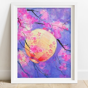 Cherry Blossom Art Print -Japanese art print, Japanese print, cherry blossom painting, minimalist wall art, anime art print,Asian art print