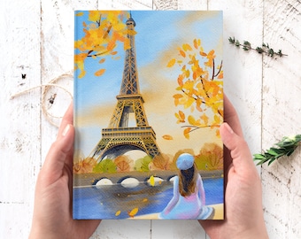 Paris Art Journal Personalized - custom journal for women, unique writers notebook, Eiffel Tower Paris gifts, hardcover lined journal