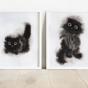 黒猫アートプリントセット - 黒猫プリント、子供用保育園の装飾、森の動物プリント、猫のアートワーク、猫のギフト、保育園の壁アート