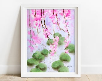 Kersenbloesemkunstprint: Japanse bloemenmuurkunst