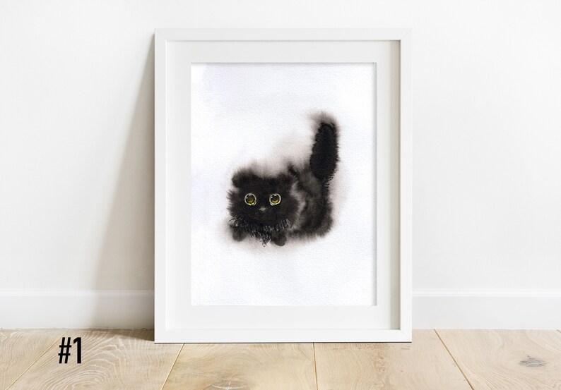 black cat art print set of 2, with option to buy individual print