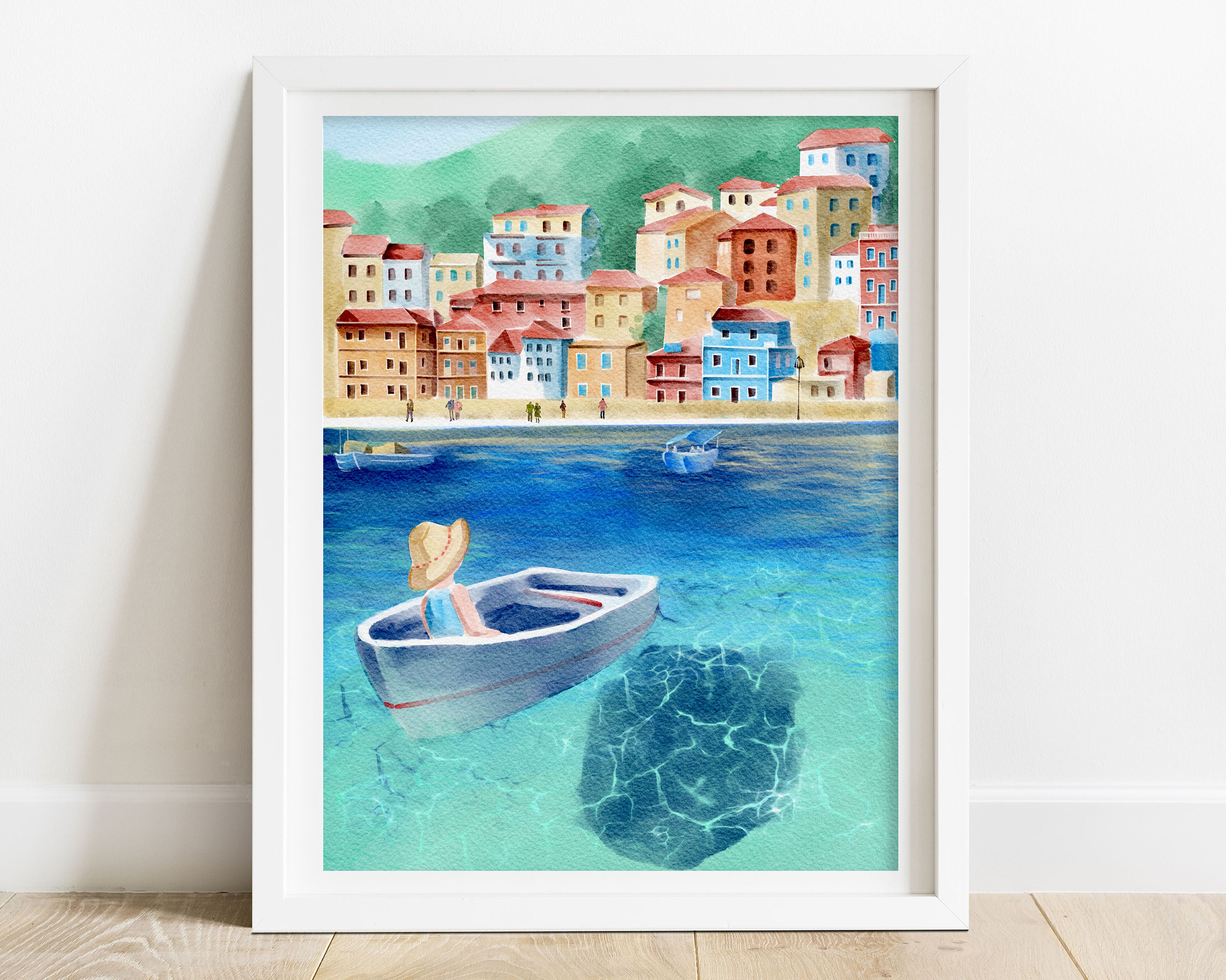 Italy Art Print - Cinque Terre, Italy artwork, coastal wall art, coastal decor, Italy art gift, Italy travel poster, valentine gift for her