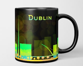 Dublin Art Mug - black coffee mug, Dublin gift, Ireland gift, Dublin skyline mug, coffee lover gift for her, unique coffee mug, ceramic mug,