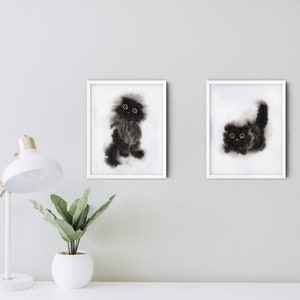 black cat art print set of 2, with option to buy individual print