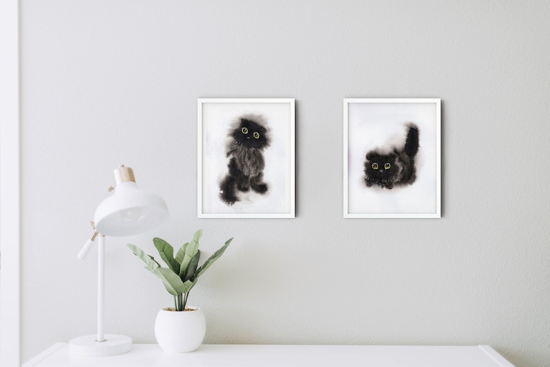 black cat art print set of 2, with option to buy individual print