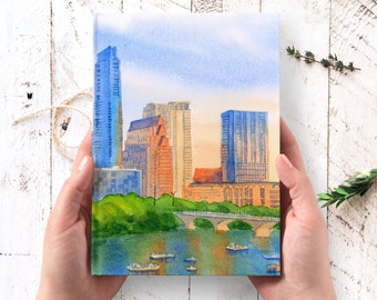 Austin Texas Art Writing Journal Personalized - Downtown, Austin art work, hardcover journal lined, custom notebook, Austin travel journal