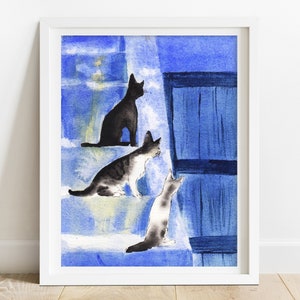 Cute Cat Art Print - cat lover gift for women, nursery decor for kids, woodland animals print, cat artwork, cat gift, nursery wall art