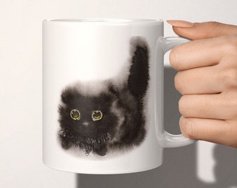 Tasse en céramique de chat noir - tasse de café de chat, tasse de thé en céramique, cadeau d'amant de chat, cadeau pour des enfants, tasse de chat drôle, cadeau de chat, tasse de café unique