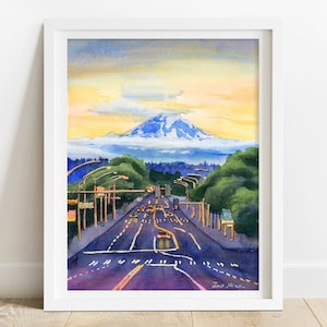 Seattle Art Print - Mount Rainier Art, Mount Rainier Print, Seattle wall art, Seattle artwork, Seattle watercolor, pacific northwest art