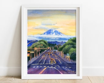 Seattle Art Print - Mount Rainier Art, Mount Rainier Print, Seattle wall art, Seattle artwork, Seattle watercolor, pacific northwest art