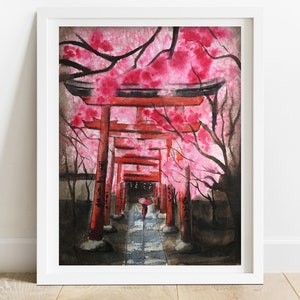 Japanese Art Print - cherry blossom art print, Japanese print, cherry blossom painting, anime poster, Asian art print,