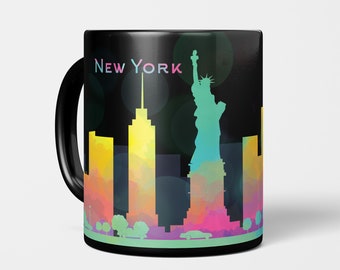 New York Mug - Black Coffee Mug, Nyc Skyline Mug, Empire State Building Mug, New York skyline Mug, city art, Home Gifts, ceramic tea cup