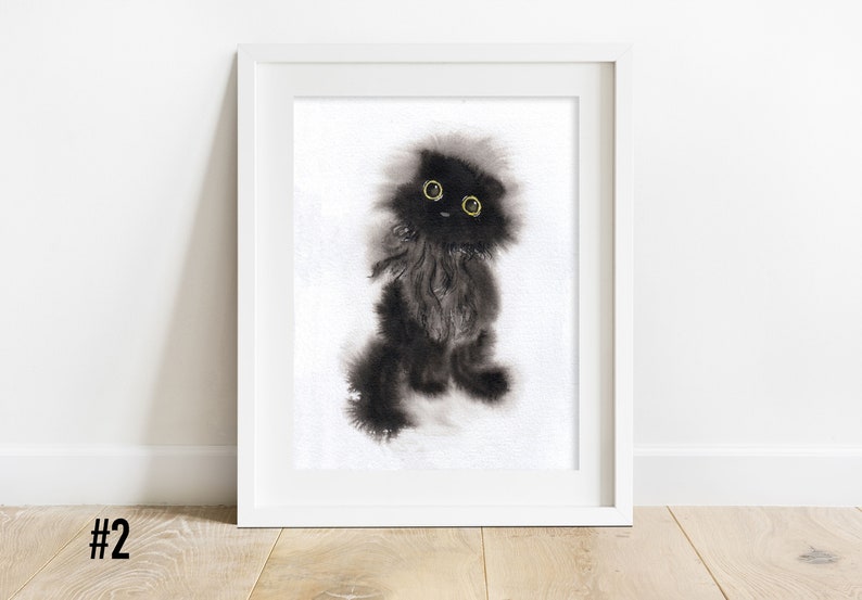 black cat art print set of 2, with option to buy individual print