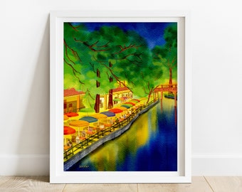 San Antonio River Walk Art Print: Texas Watercolor Cityscape