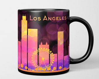 Los Angeles Skyline Art Mug - Los Angeles mug, California gifts, black coffee mug, coffee lover gift for her, unique coffee mug, ceramic mug