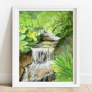 Nature Print - emerald green decor, forest print, landscape painting, forest wall art, nature wall art, hiking gift for her,