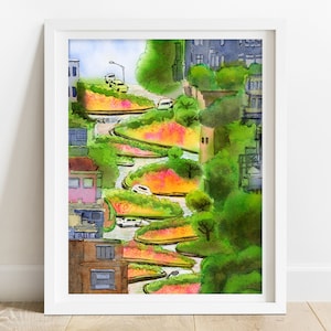 San Francisco Art Print - Lombard Street, California home decor, California gifts, San Francisco print, asian art watercolor painting