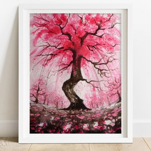 Cherry Blossom Art Print - Japanese art print, Japanese print, cherry tree blossom painting, , anime poster, Asian art print