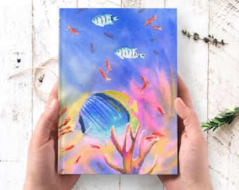 Tropical Art Journal Personalized - hardcover journal lined, unique custom journal for women, Hawaiian art journal, writers notebook