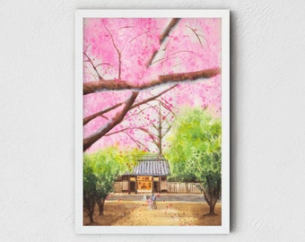 Cherry Blossom Art Print - Japanese art print, Japanese print, cherry blossom painting, Japan art gift, anime poster, Asian art print