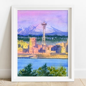 Seattle Art Print - Watercolor Seattle skyline print, Seattle wall art, Seattle artwork, Seattle watercolor, pacific northwest art