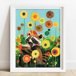 Funny Raccoon Art Print - raccoon artwork, raccoon art nursery decor for kids, raccoon decor, woodland animals print