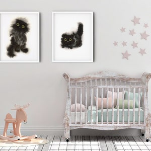 black cat art print set of 2, with option to buy individual print
