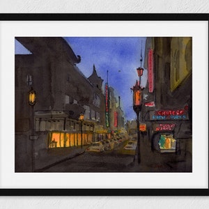 San Francisco Art Print - Chinatown print, California home decor, California gifts, San Francisco print, city night painting