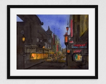 Impression d'art Chinatown San Francisco : peinture de paysage urbain de nuit