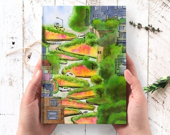 San Francisco Writing Journal Personalized - Lombard Street, hardcover journal lined, SF custom notebook, California travel journal