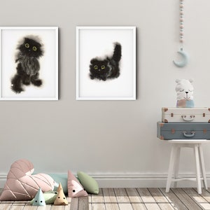 black cat art print set of 2, with option to buy individual print