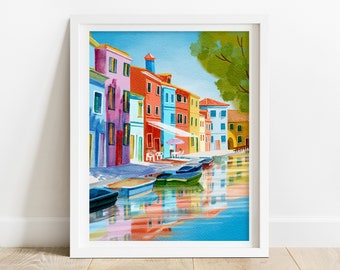 Italy Art Print - Burano, Italy wall art, Italy print, Italy artwork, coastal wall art, coastal decor, Italy art gift, Italy travel poster