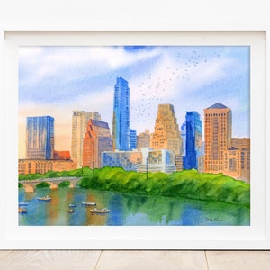 Austin Texas Art Print - Downtown, Austin artwork, Austin art print, Austin print, Austin Texas wall art, Austin Texas print