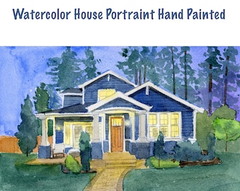 House Portrait Watercolor Hand Painted - house painting from photo, house portrait with family, custom home portrait painting, realtor gift