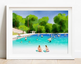 Austin Texas Art Print - Deep Eddy Pool, Austin artwork, Austin art print, Austin print, Austin Texas wall art, Austin Texas print