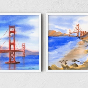 Set of 2 San Francisco Art Golden Gate Bridge Print, California print set, San Francisco art, minimalist wall art