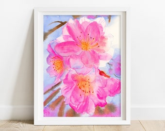 Kersenbloesemkunstprint: Japanse bloemenmuurkunst