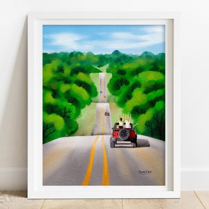 Impression du pays des collines du Texas - art des Rolling Hills, art des collines du Texas, impression d'art du Texas, oeuvre d'art du Texas, art de voyage sur la route