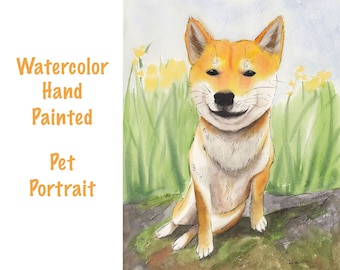 Custom Pet Portrait Watercolor Hand Painted - dog art custom, dog art personalized, animal portrait, pet memorial,cat art commission