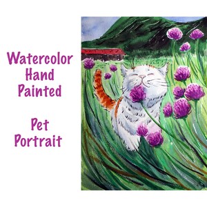 Custom Pet Portrait Watercolor Hand Painted cat art custom, cat portrait from photo, animal portrait, pet memorial, dog art commission image 1