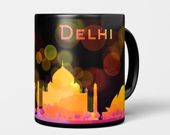 Mug Delhi Skyline - Mug artistique indien, mug noir, cadeau amateur de café pour elle, mug unique, mug en céramique, mug Delhi, cadeaux indiens