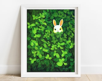 Cute Rabbit Art Print - rabbit artwork, rabbit art nursery decor for kids, bunny artwork, bunny art nursery, woodland animals print
