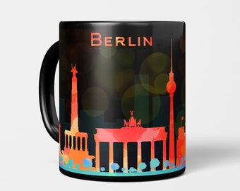 Berlin Mug - black coffee mug, Berlin skyline art mug, German mug, Berlin art mug, coffee lover gift for her, unique coffee mug, ceramic mug