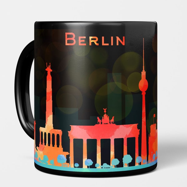 Taza de Berlín - taza de café negro, taza de arte del horizonte de Berlín, taza alemana, taza de arte de Berlín, regalo amante del café para ella, taza de café única, taza de cerámica