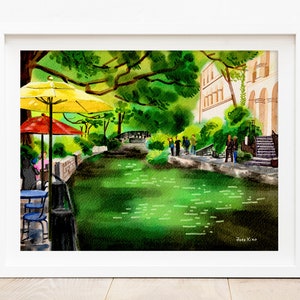San Antonio Art Print - River Walk, San Antonio artwork, San Antonio Texas, San Antonio Print, San Antonio Wall Art, San Antonio Watercolor